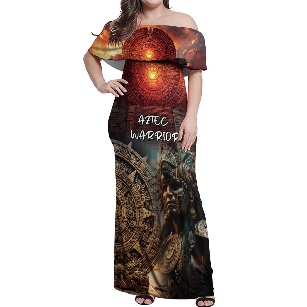 Personalized Mexican Aztec Warriors Off Shoulder Maxi Dress - Wonder Print Shop
