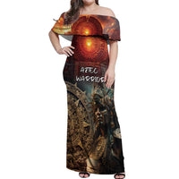 Personalized Mexican Aztec Warriors Off Shoulder Maxi Dress - Wonder Print Shop