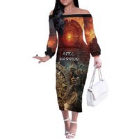 Personalized Mexican Aztec Warriors Off The Shoulder Long Sleeve Dress - Wonder Print Shop