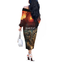 Personalized Mexican Aztec Warriors Off The Shoulder Long Sleeve Dress - Wonder Print Shop