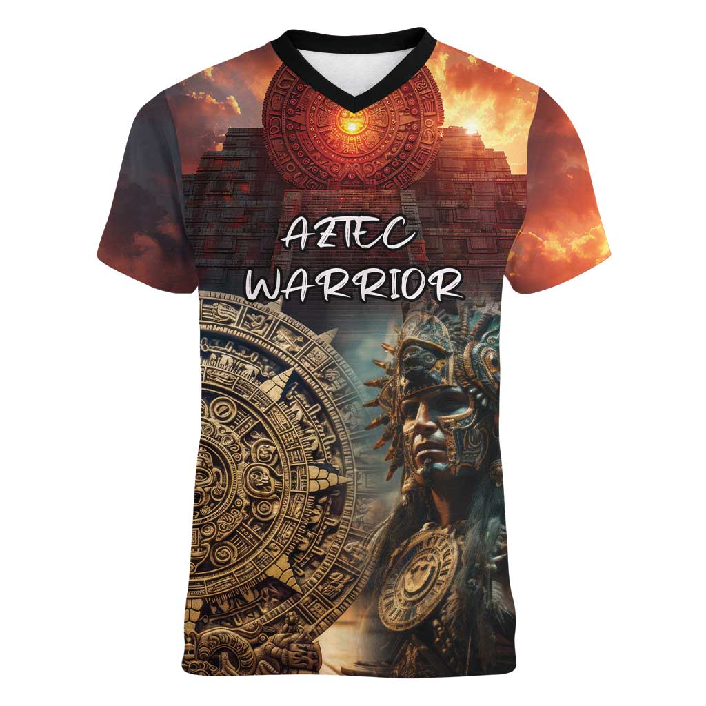 Personalized Mexican Aztec Warriors Women V-Neck T-Shirt - Wonder Print Shop