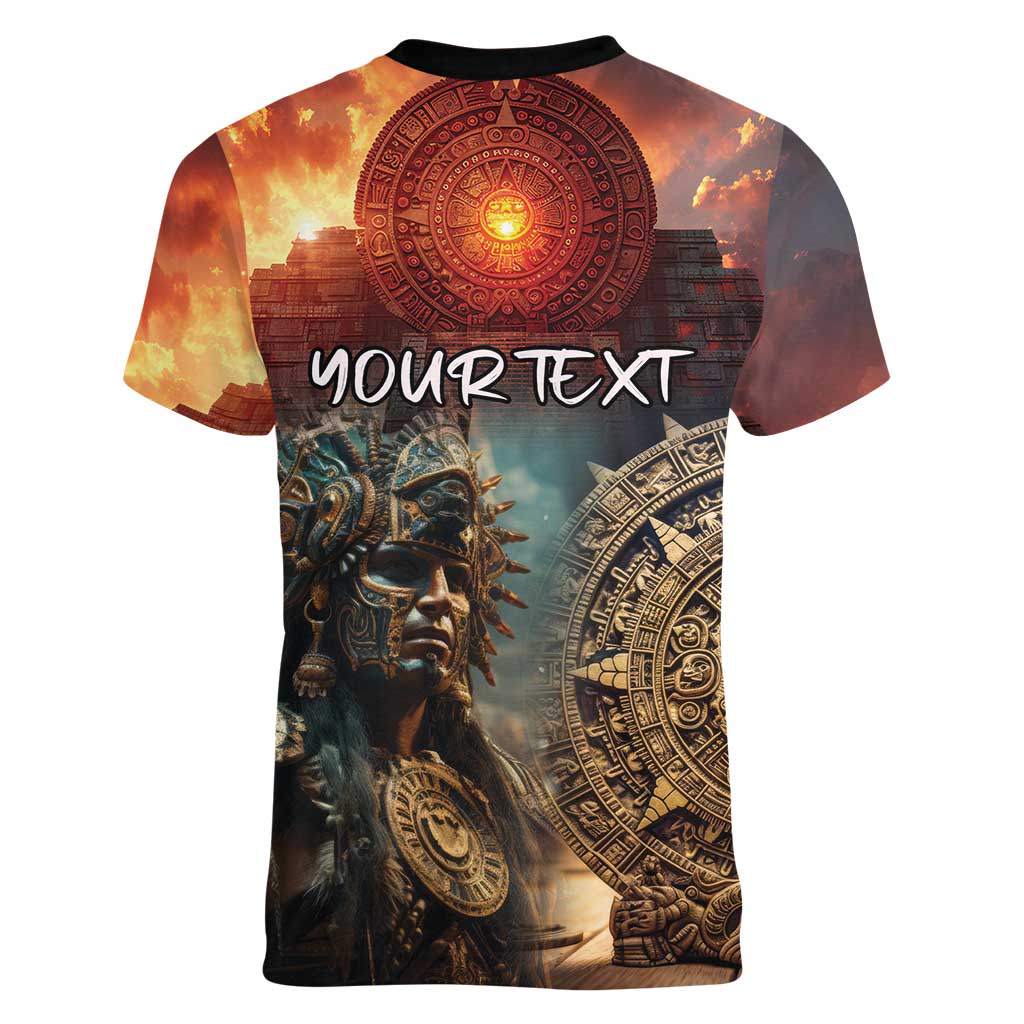 Personalized Mexican Aztec Warriors Women V-Neck T-Shirt - Wonder Print Shop
