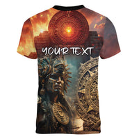 Personalized Mexican Aztec Warriors Women V-Neck T-Shirt - Wonder Print Shop