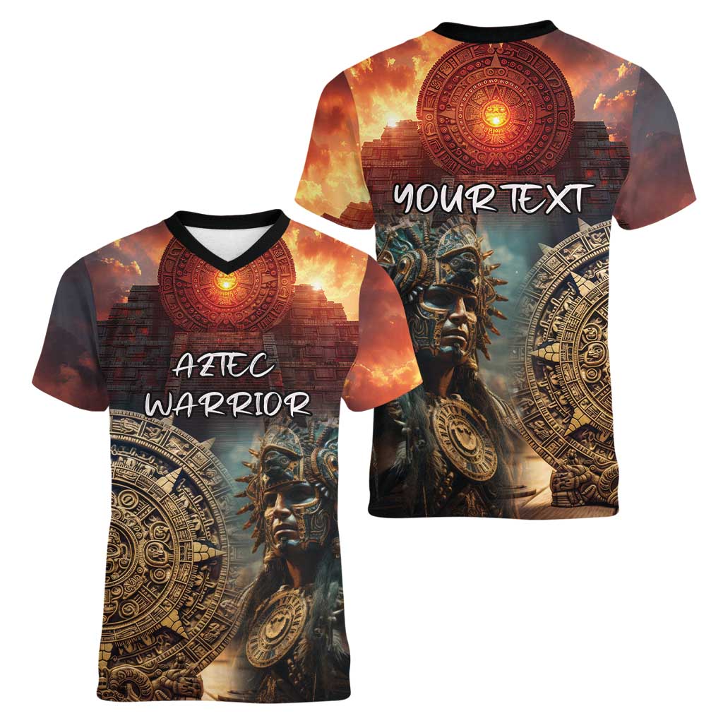 Personalized Mexican Aztec Warriors Women V-Neck T-Shirt - Wonder Print Shop