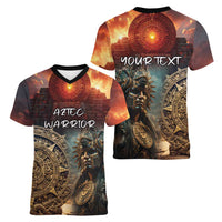 Personalized Mexican Aztec Warriors Women V-Neck T-Shirt - Wonder Print Shop