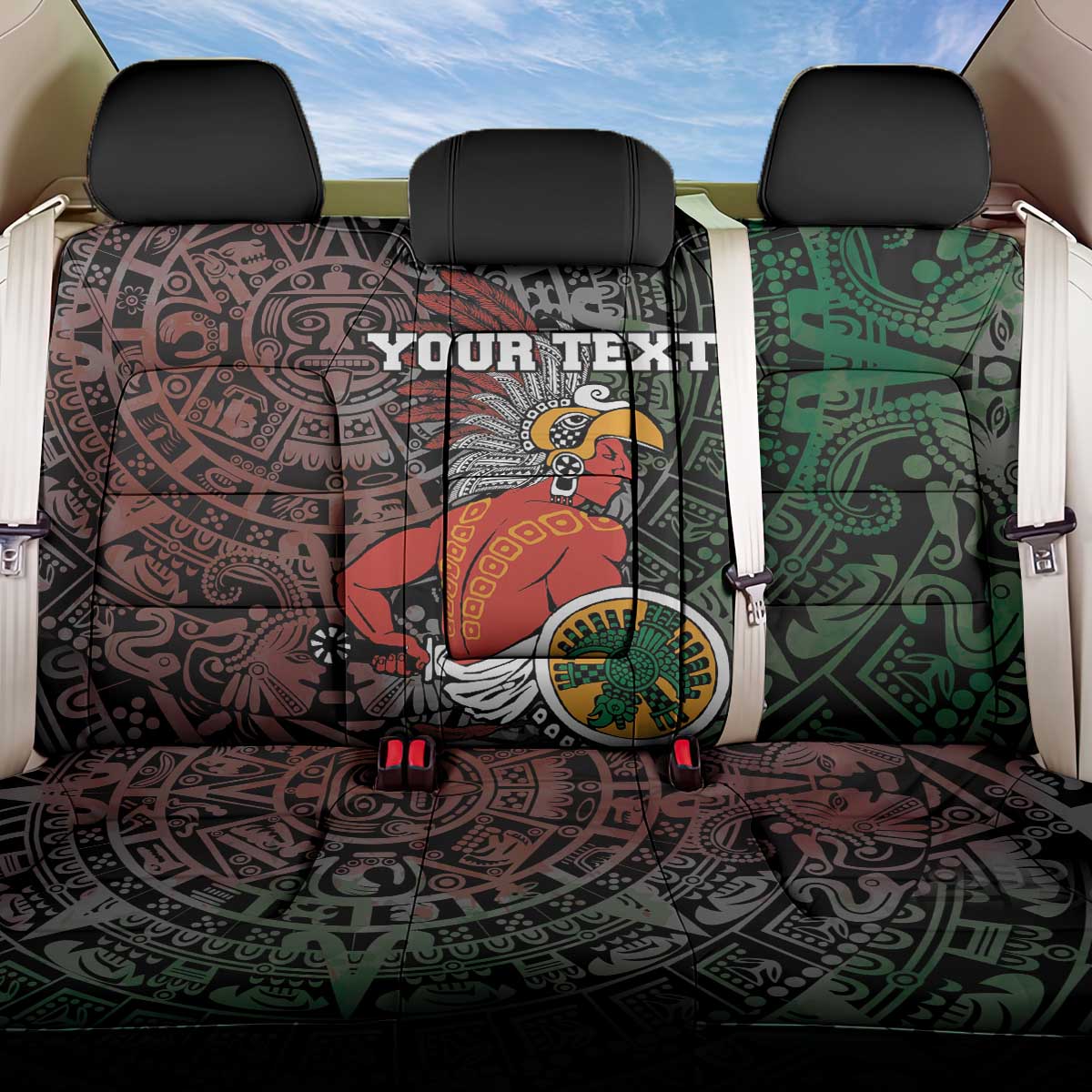 Personalized Mexican Tribal Aztec Warriors Back Car Seat Cover Aztec Sun God - Wonder Print Shop