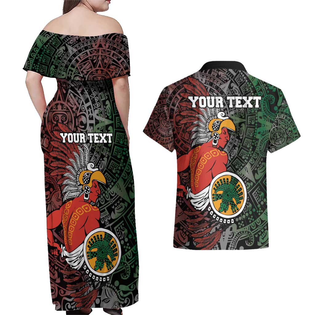 Personalized Mexican Tribal Aztec Warriors Couples Matching Off Shoulder Maxi Dress and Hawaiian Shirt Aztec Sun God - Wonder Print Shop