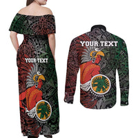 Personalized Mexican Tribal Aztec Warriors Couples Matching Off Shoulder Maxi Dress and Long Sleeve Button Shirt Aztec Sun God - Wonder Print Shop