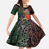 Personalized Mexican Tribal Aztec Warriors Family Matching Long Sleeve Bodycon Dress and Hawaiian Shirt Aztec Sun God - Wonder Print Shop