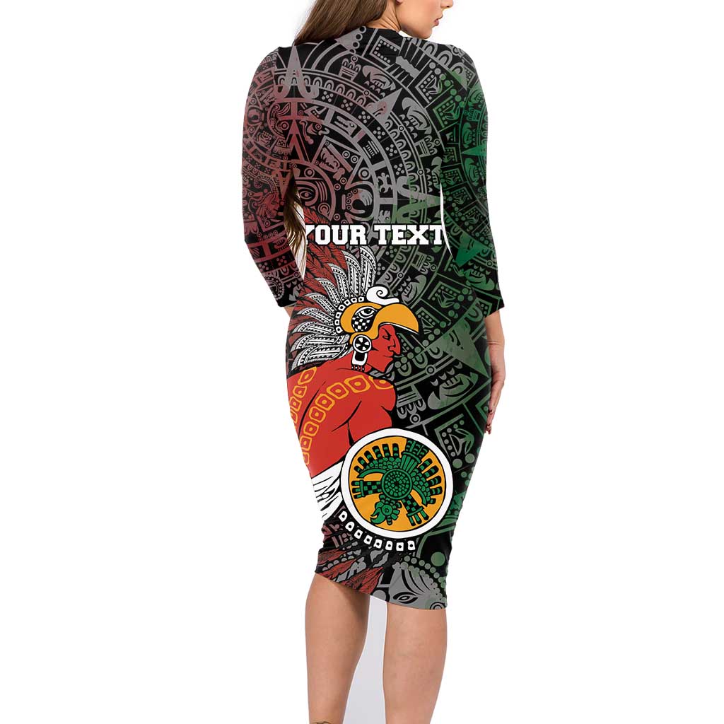 Personalized Mexican Tribal Aztec Warriors Family Matching Long Sleeve Bodycon Dress and Hawaiian Shirt Aztec Sun God - Wonder Print Shop