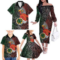 Personalized Mexican Tribal Aztec Warriors Family Matching Off The Shoulder Long Sleeve Dress and Hawaiian Shirt Aztec Sun God - Wonder Print Shop