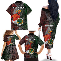 Personalized Mexican Tribal Aztec Warriors Family Matching Off The Shoulder Long Sleeve Dress and Hawaiian Shirt Aztec Sun God - Wonder Print Shop