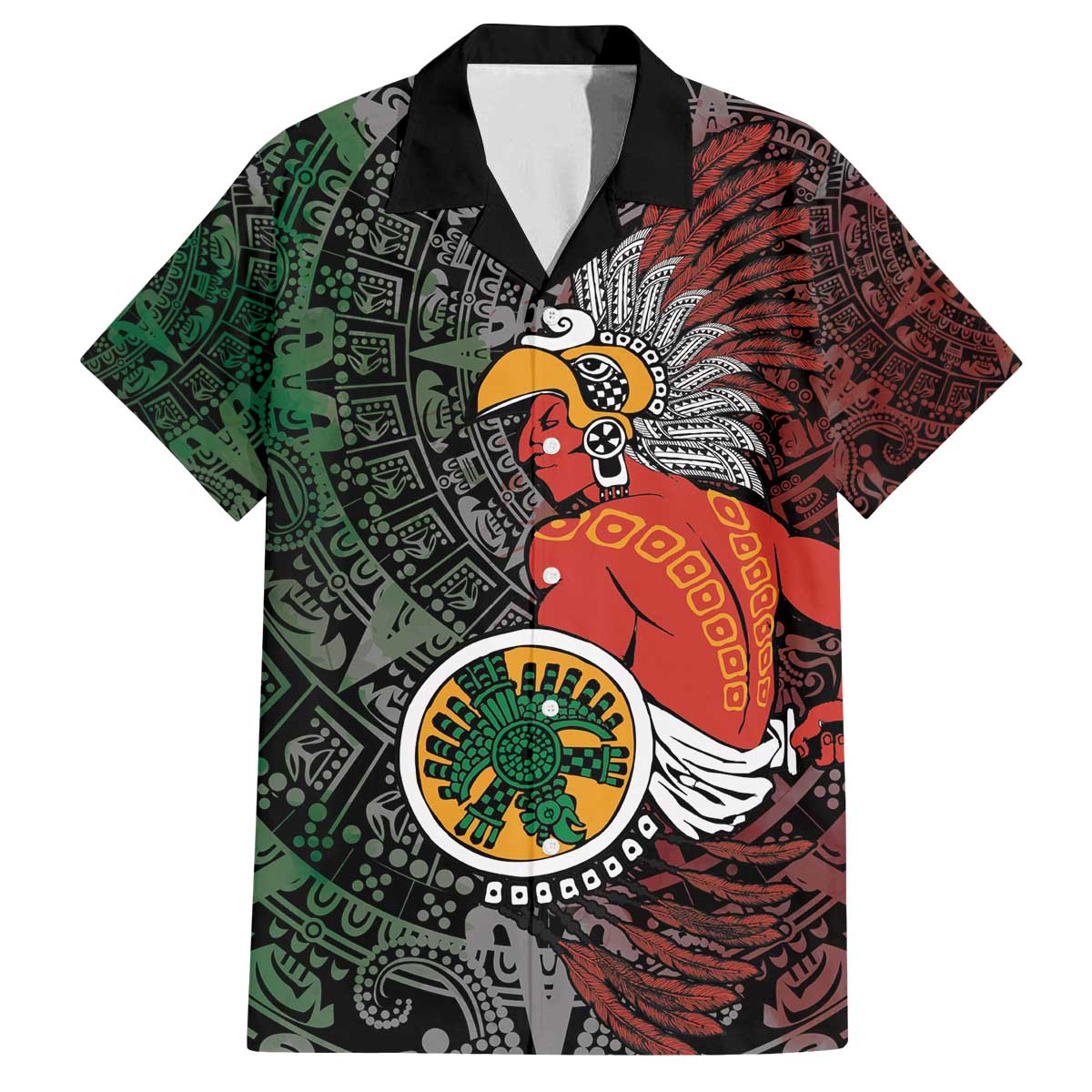 Personalized Mexican Tribal Aztec Warriors Family Matching Off The Shoulder Long Sleeve Dress and Hawaiian Shirt Aztec Sun God - Wonder Print Shop