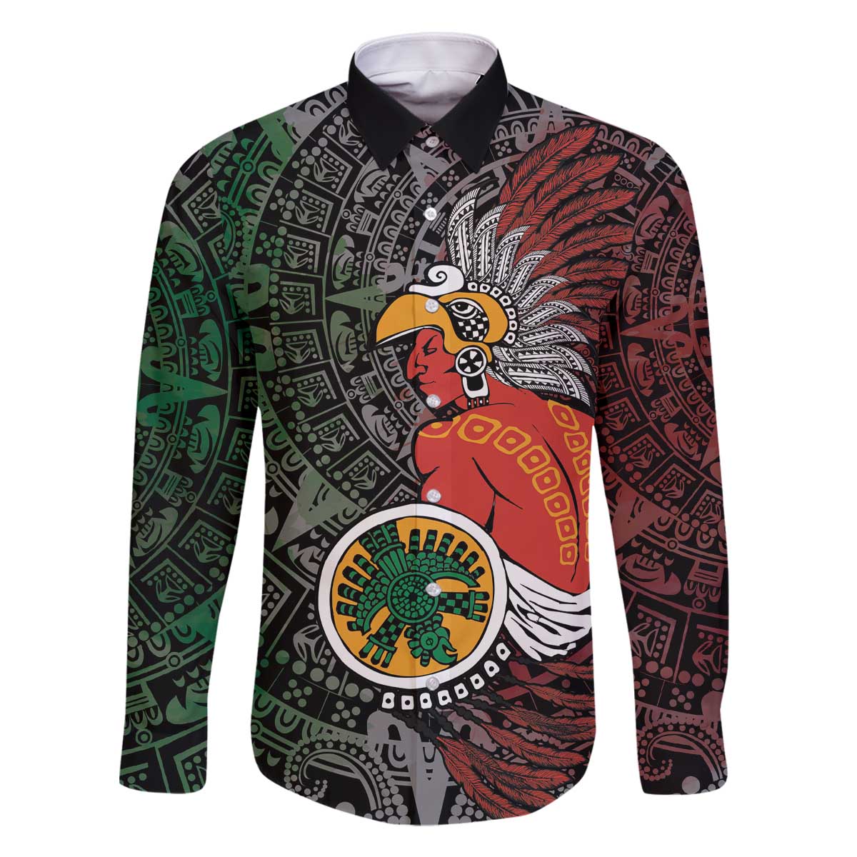 Personalized Mexican Tribal Aztec Warriors Family Matching Off The Shoulder Long Sleeve Dress and Hawaiian Shirt Aztec Sun God - Wonder Print Shop