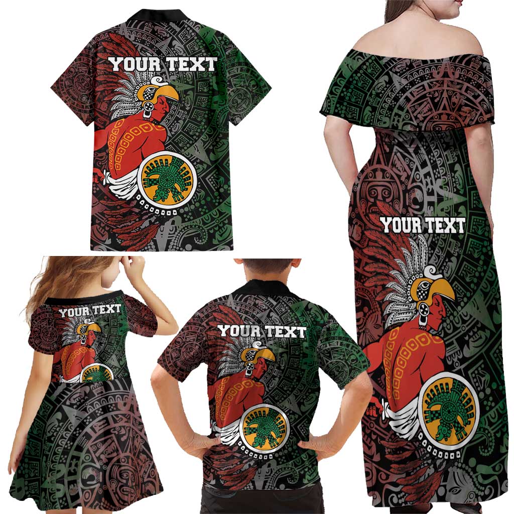 Personalized Mexican Tribal Aztec Warriors Family Matching Off Shoulder Maxi Dress and Hawaiian Shirt Aztec Sun God - Wonder Print Shop