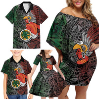 Personalized Mexican Tribal Aztec Warriors Family Matching Off Shoulder Short Dress and Hawaiian Shirt Aztec Sun God - Wonder Print Shop