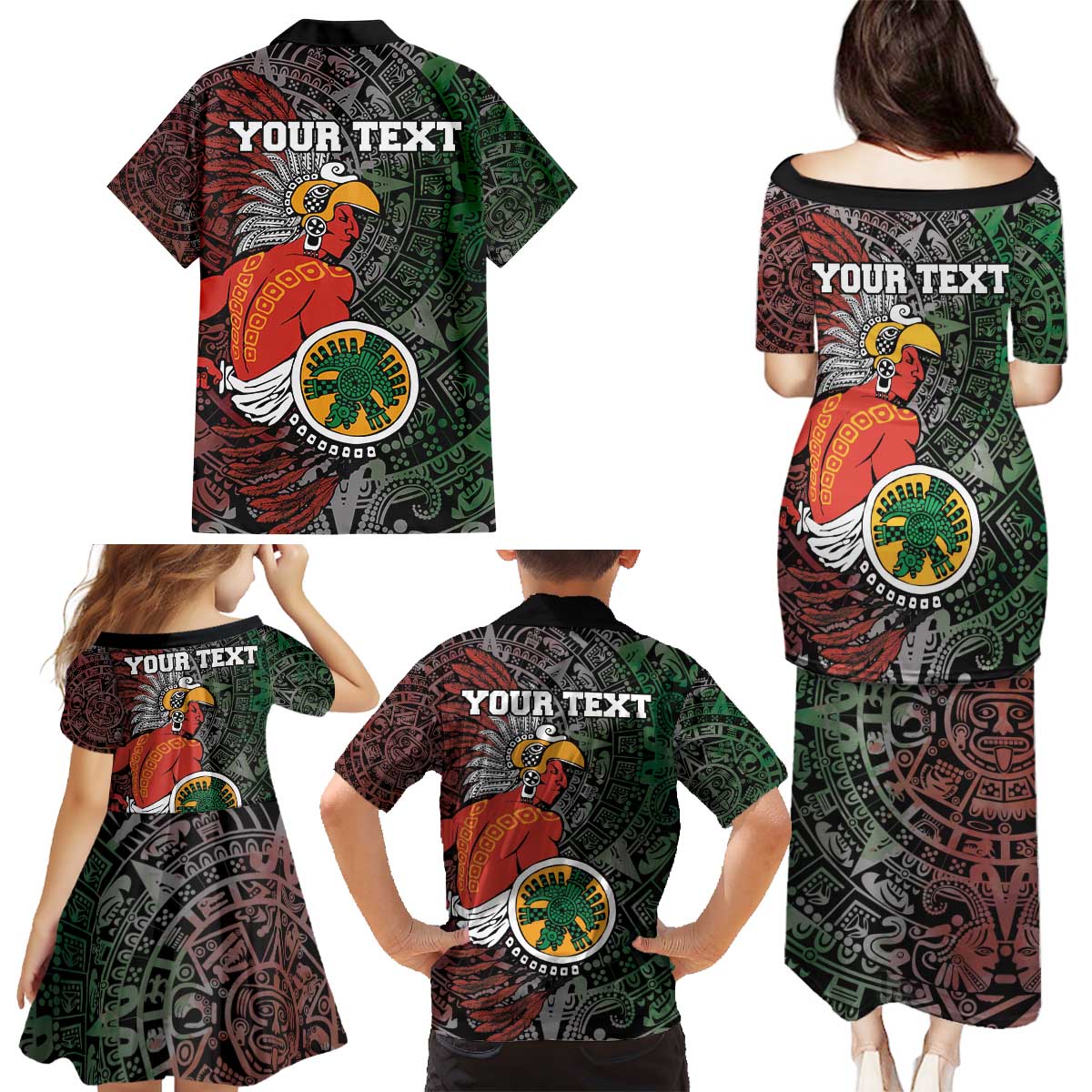 Personalized Mexican Tribal Aztec Warriors Family Matching Puletasi and Hawaiian Shirt Aztec Sun God - Wonder Print Shop