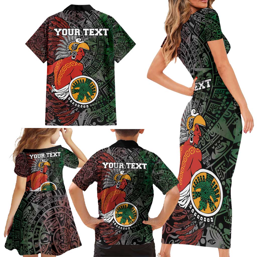 Personalized Mexican Tribal Aztec Warriors Family Matching Short Sleeve Bodycon Dress and Hawaiian Shirt Aztec Sun God - Wonder Print Shop