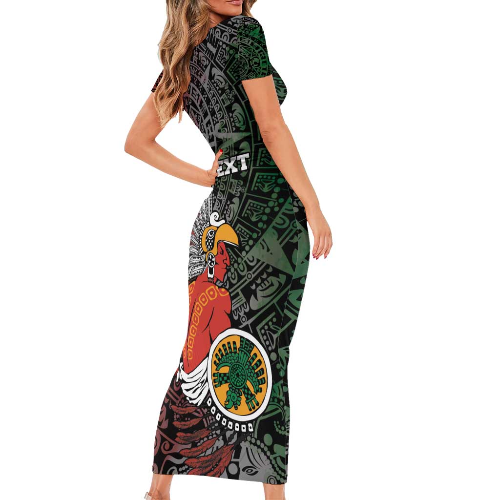 Personalized Mexican Tribal Aztec Warriors Family Matching Short Sleeve Bodycon Dress and Hawaiian Shirt Aztec Sun God - Wonder Print Shop