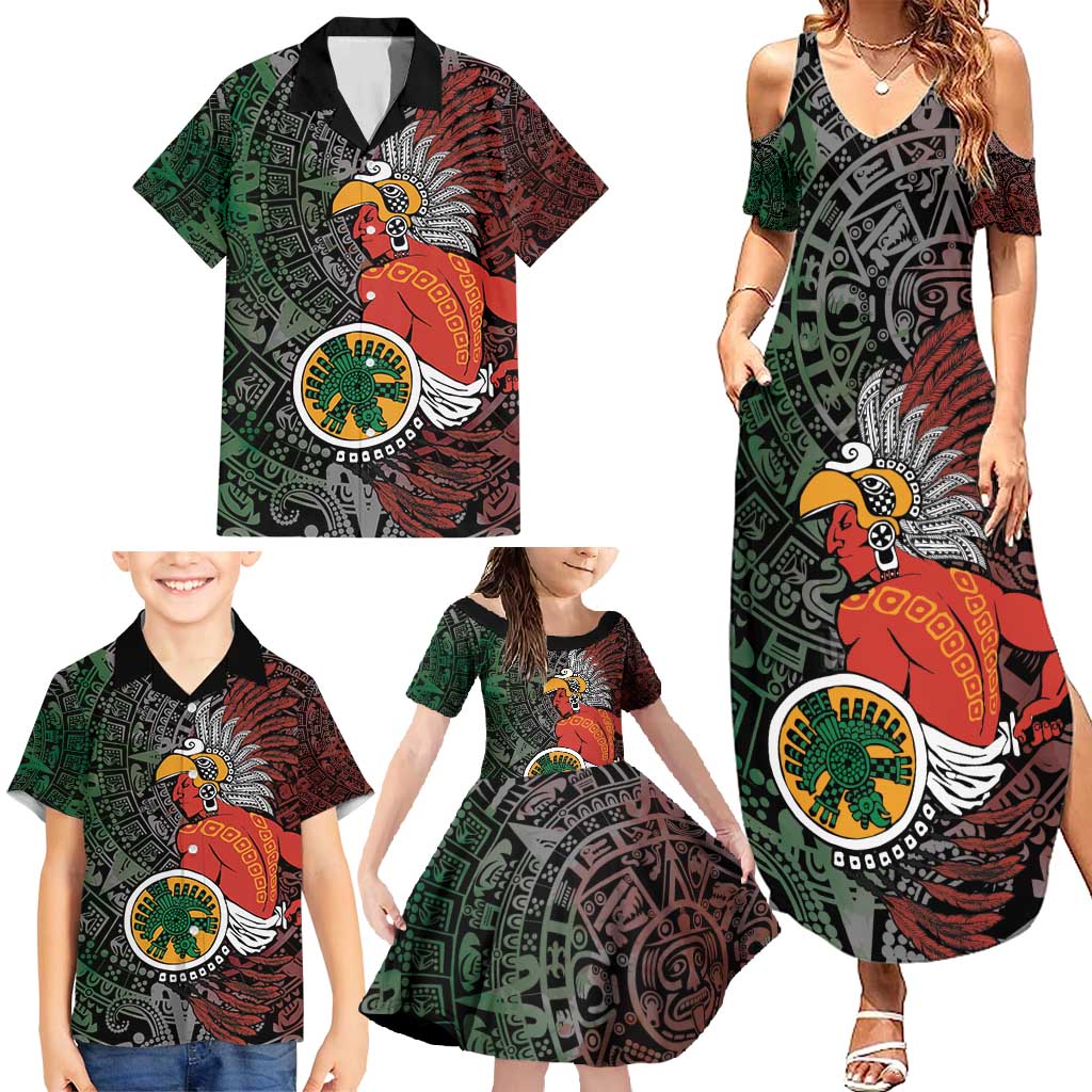 Personalized Mexican Tribal Aztec Warriors Family Matching Summer Maxi Dress and Hawaiian Shirt Aztec Sun God - Wonder Print Shop