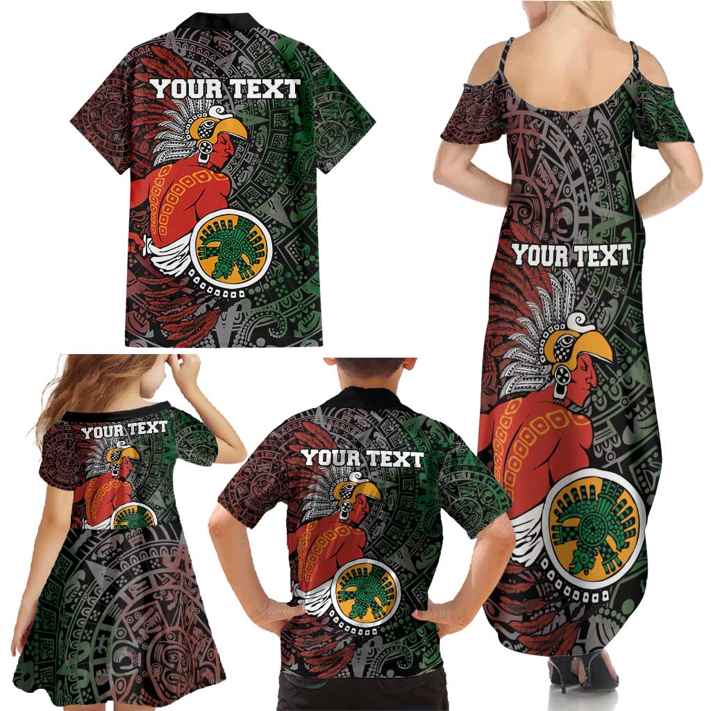 Personalized Mexican Tribal Aztec Warriors Family Matching Summer Maxi Dress and Hawaiian Shirt Aztec Sun God - Wonder Print Shop