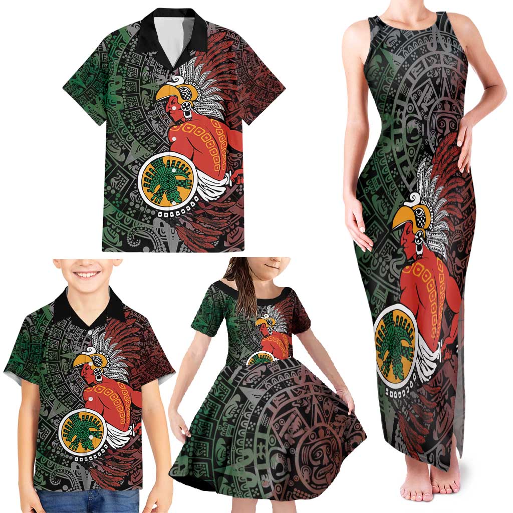 Personalized Mexican Tribal Aztec Warriors Family Matching Tank Maxi Dress and Hawaiian Shirt Aztec Sun God - Wonder Print Shop
