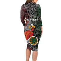 Personalized Mexican Tribal Aztec Warriors Long Sleeve Bodycon Dress Aztec Sun God - Wonder Print Shop