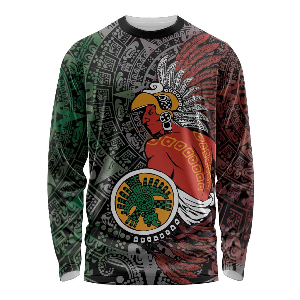 Personalized Mexican Tribal Aztec Warriors Long Sleeve Shirt Aztec Sun God - Wonder Print Shop