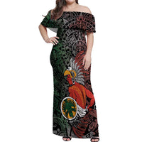 Personalized Mexican Tribal Aztec Warriors Off Shoulder Maxi Dress Aztec Sun God - Wonder Print Shop