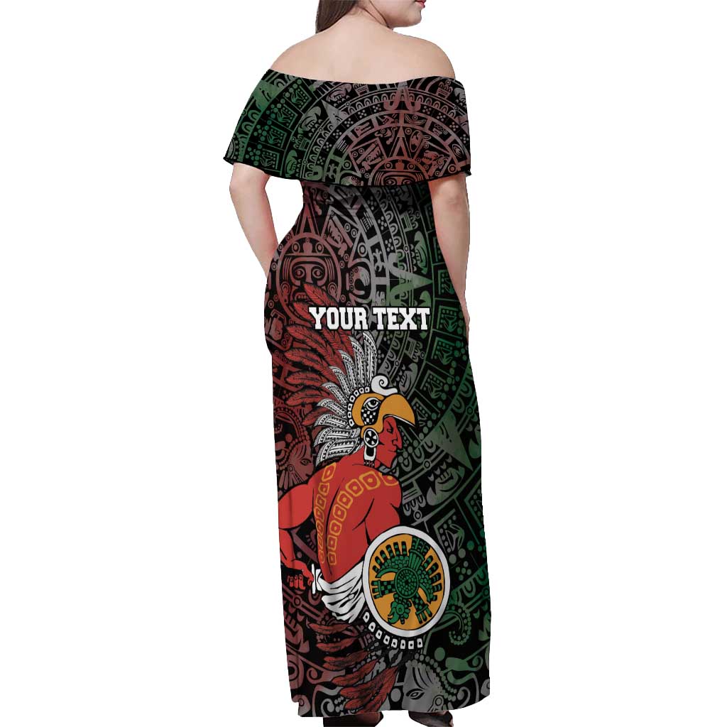 Personalized Mexican Tribal Aztec Warriors Off Shoulder Maxi Dress Aztec Sun God - Wonder Print Shop