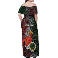 Personalized Mexican Tribal Aztec Warriors Off Shoulder Maxi Dress Aztec Sun God - Wonder Print Shop