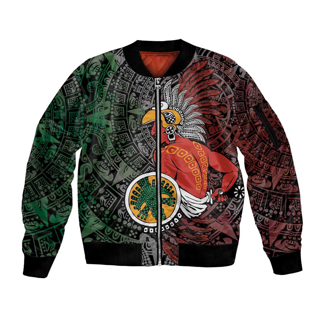 Personalized Mexican Tribal Aztec Warriors Sleeve Zip Bomber Jacket Aztec Sun God - Wonder Print Shop