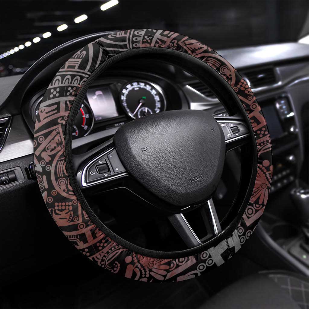 Mexican Tribal Aztec Warriors Steering Wheel Cover Aztec Sun God - Wonder Print Shop