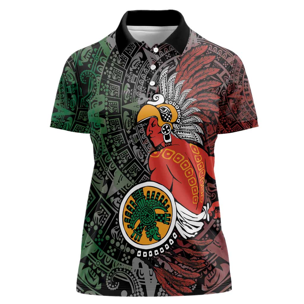 Personalized Mexican Tribal Aztec Warriors Women Polo Shirt Aztec Sun God - Wonder Print Shop