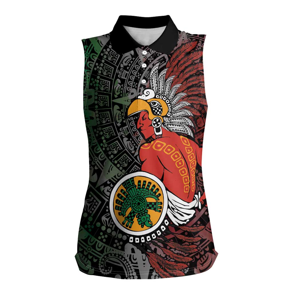 Personalized Mexican Tribal Aztec Warriors Women Sleeveless Polo Shirt Aztec Sun God - Wonder Print Shop