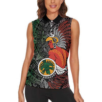 Personalized Mexican Tribal Aztec Warriors Women Sleeveless Polo Shirt Aztec Sun God - Wonder Print Shop