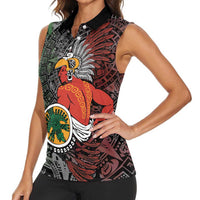 Personalized Mexican Tribal Aztec Warriors Women Sleeveless Polo Shirt Aztec Sun God - Wonder Print Shop