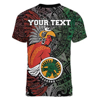 Personalized Mexican Tribal Aztec Warriors Women V-Neck T-Shirt Aztec Sun God - Wonder Print Shop