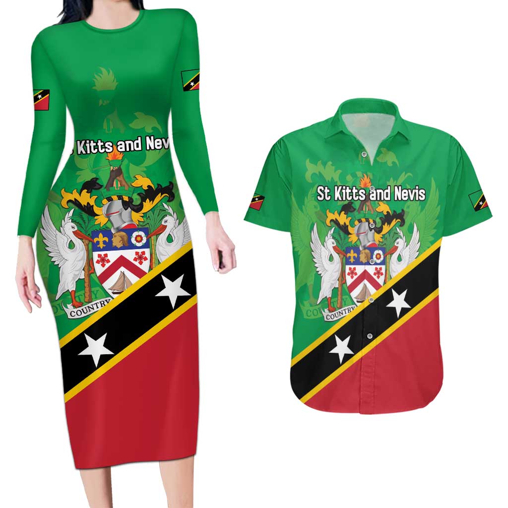 Personalized Saint Kitts And Nevis Couples Matching Long Sleeve Bodycon Dress and Hawaiian Shirt Country Above Self - Wonder Print Shop