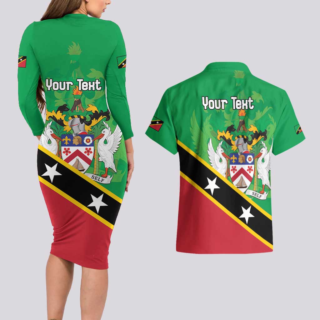 Personalized Saint Kitts And Nevis Couples Matching Long Sleeve Bodycon Dress and Hawaiian Shirt Country Above Self - Wonder Print Shop