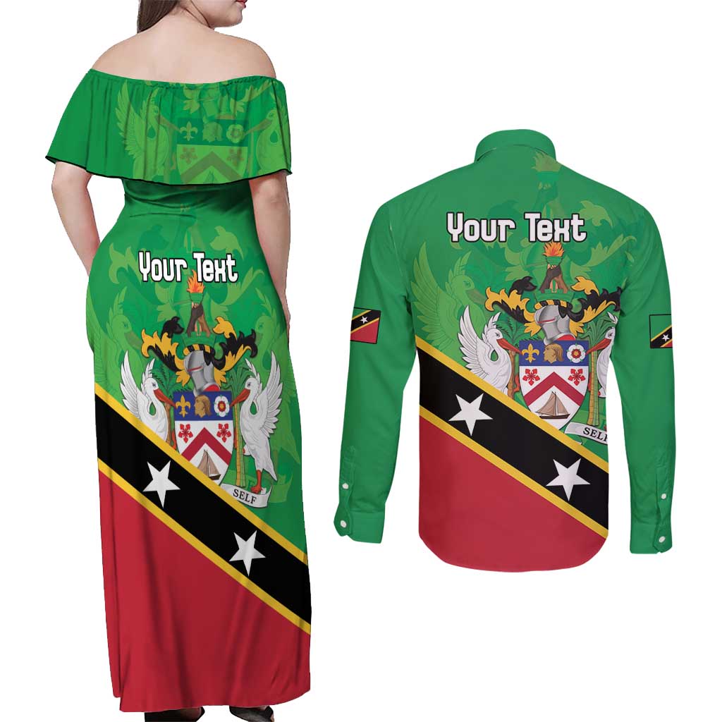 Personalized Saint Kitts And Nevis Couples Matching Off Shoulder Maxi Dress and Long Sleeve Button Shirt Country Above Self - Wonder Print Shop