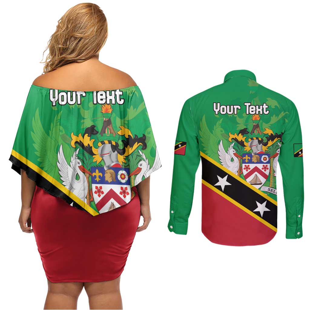 Personalized Saint Kitts And Nevis Couples Matching Off Shoulder Short Dress and Long Sleeve Button Shirt Country Above Self - Wonder Print Shop