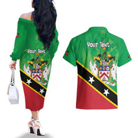 Personalized Saint Kitts And Nevis Couples Matching Off The Shoulder Long Sleeve Dress and Hawaiian Shirt Country Above Self - Wonder Print Shop
