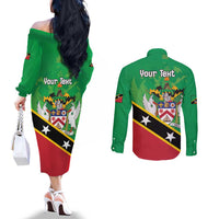 Personalized Saint Kitts And Nevis Couples Matching Off The Shoulder Long Sleeve Dress and Long Sleeve Button Shirt Country Above Self - Wonder Print Shop