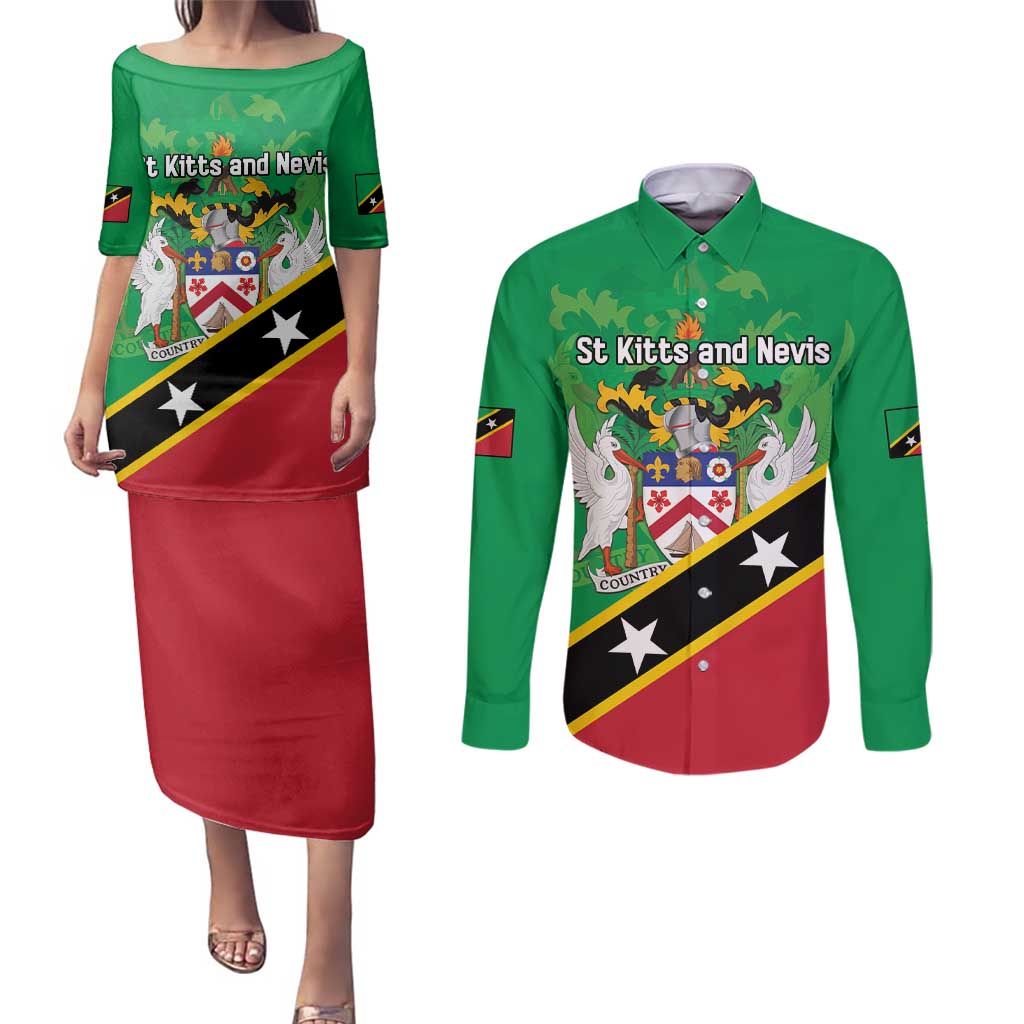 Personalized Saint Kitts And Nevis Couples Matching Puletasi and Long Sleeve Button Shirt Country Above Self - Wonder Print Shop