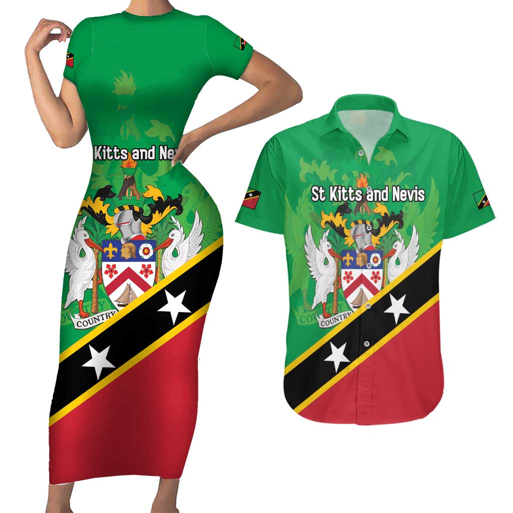 Personalized Saint Kitts And Nevis Couples Matching Short Sleeve Bodycon Dress and Hawaiian Shirt Country Above Self - Wonder Print Shop