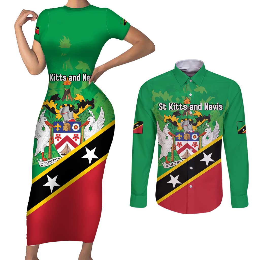 Personalized Saint Kitts And Nevis Couples Matching Short Sleeve Bodycon Dress and Long Sleeve Button Shirt Country Above Self - Wonder Print Shop