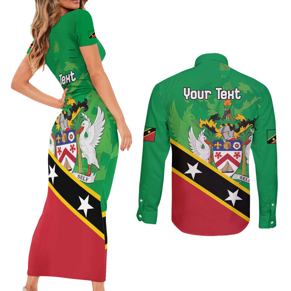 Personalized Saint Kitts And Nevis Couples Matching Short Sleeve Bodycon Dress and Long Sleeve Button Shirt Country Above Self - Wonder Print Shop