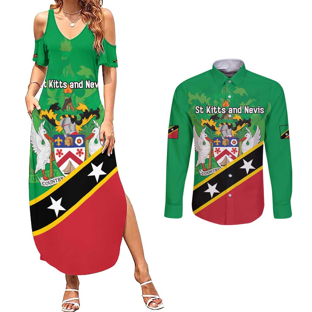 Personalized Saint Kitts And Nevis Couples Matching Summer Maxi Dress and Long Sleeve Button Shirt Country Above Self - Wonder Print Shop
