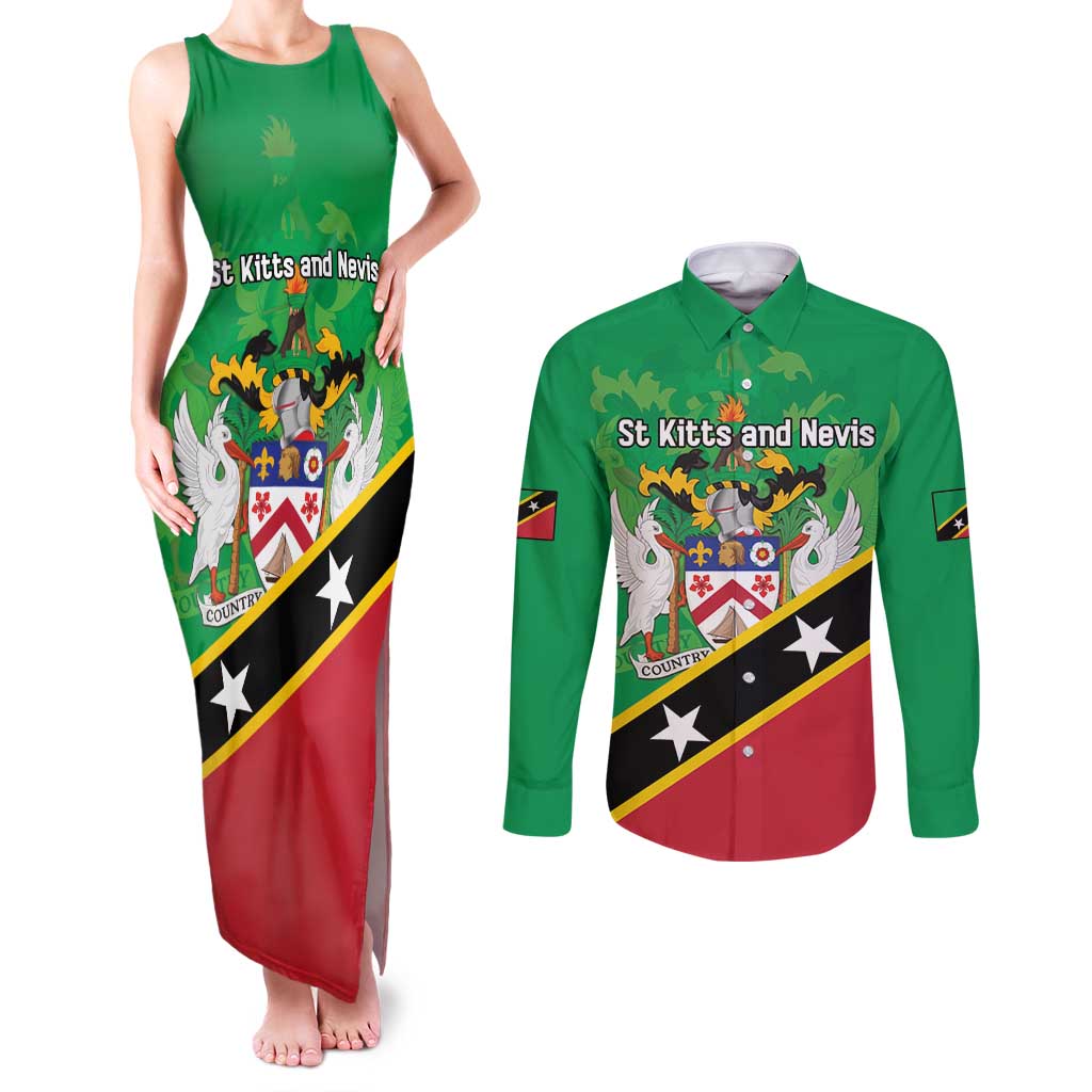 Personalized Saint Kitts And Nevis Couples Matching Tank Maxi Dress and Long Sleeve Button Shirt Country Above Self - Wonder Print Shop